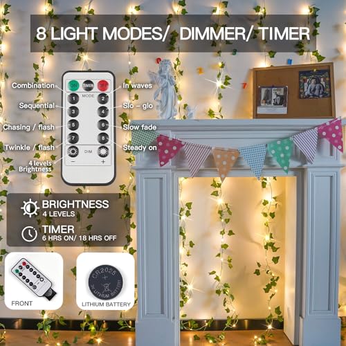Suddus LED Ivy Vine Curtain Lights 6.5x6.5ft with Remote