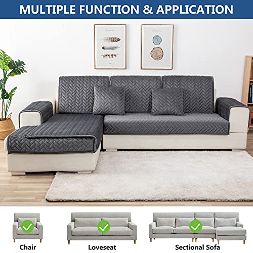 Anti-Slip Velvet Armrest Covers for Sofa & Loveseat - Dark Gray