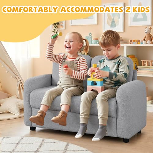 2-Seater Toddler Sofa with Teddy Fleece Upholstery and Wooden Frame