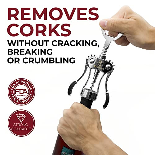 BRAVIGI Heavy Duty Stainless Steel Wing Corkscrew & Beer Opener - Portable Wine & Bottle Opener
