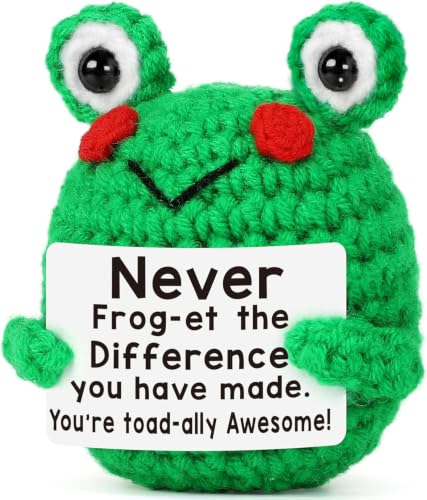 Handmade Crochet Frog Teacher Appreciation Gift with Thank You Card