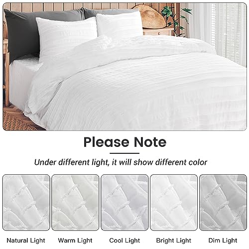 Boho Tufted Duvet Cover Set Queen Size - Soft 3-Piece Microfiber Bedding
