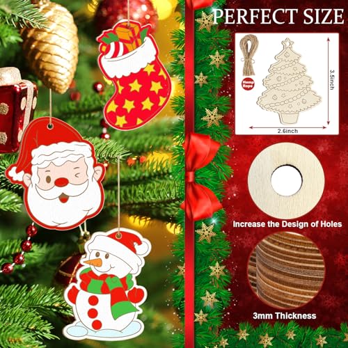 Sophena 80Pcs Wooden Christmas Ornaments Set – 10 DIY Blank Shapes incl. Reindeer, Santa, Tree, Ball, Snowflake, Wreath (Wreath Variant)