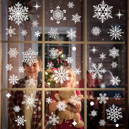 NEWMIAO White Snowflake Window Clings 438-Piece Christmas Decor Set