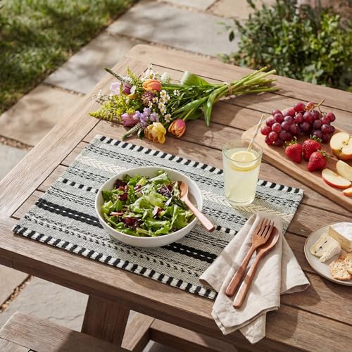 Woven Braided Stripe Placemats Set of 4, 12x18 Inch Farmhouse Table Mats