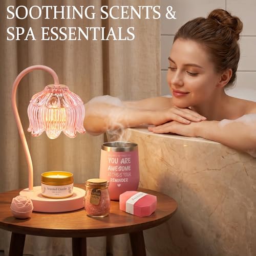 Funistree Flower Candle Warmer Lamp with Timer - Pink Full Set Gift, Lavender Vanilla Oud