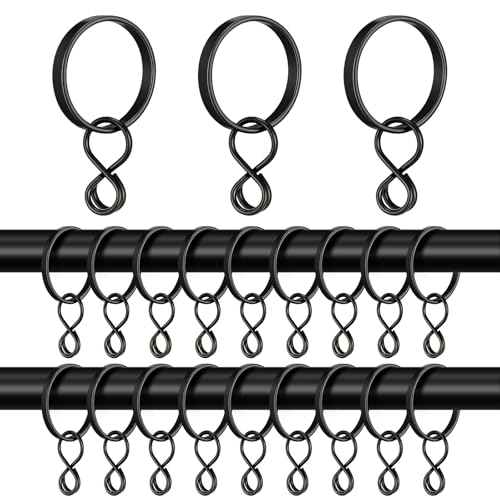 Otoolling Black 1.5 Inch Metal Curtain Rings with Eyelets Clips, Pack of 50