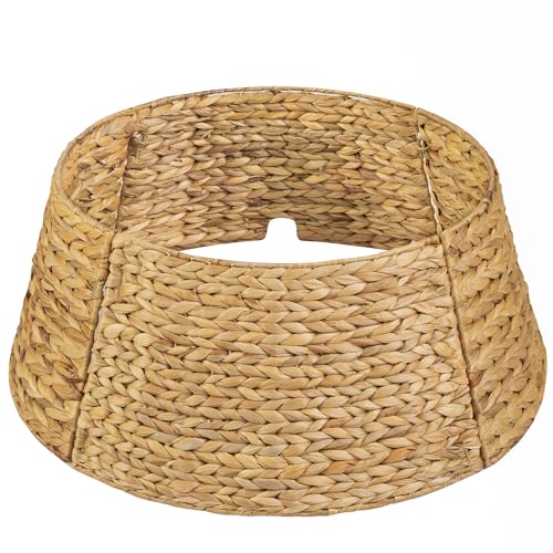 28-Inch Woven Water Hyacinth Christmas Tree Collar - Adjustable Ring Skirt