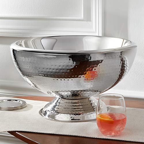 17-Inch Hammered Stainless Steel Punch Bowl, 3-Gallon Insulated Beverage Tub
