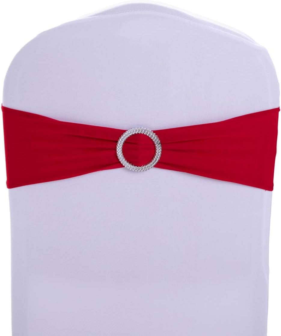 Red Chair Sashes - 10 Pack Stretch Spandex Elastic Chair Bows with Buckle for Wedding Decor