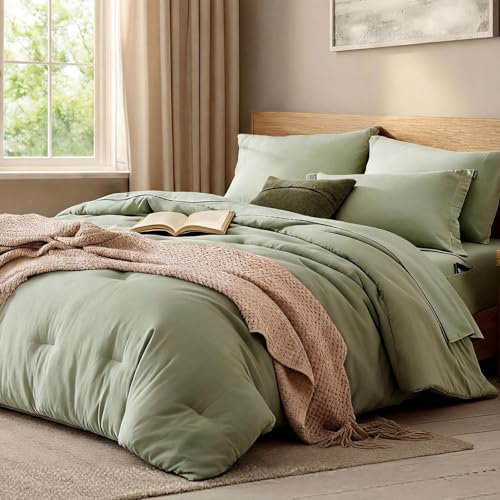 7-Piece Queen Bed in a Bag Comforter Set with Sheets & Shams - Sage Green