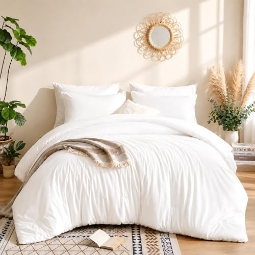 White Queen Comforter Set - All-Season Soft Microfiber Bedding (3 Pieces)