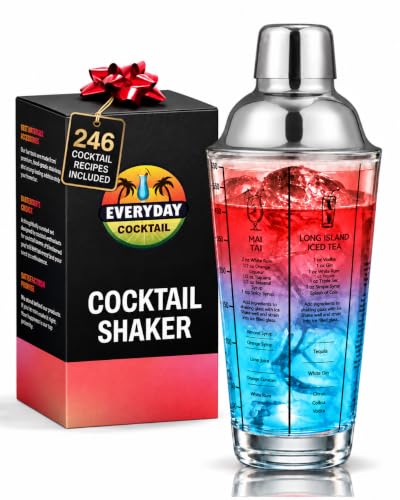 14 oz Glass Cocktail Shaker with Built-in Strainer & Recipes - Professional Bar Tool