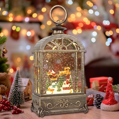 LSISOVO Christmas Snow Globe Lantern with Music, USB/Battery powered, 6-Hour Timer