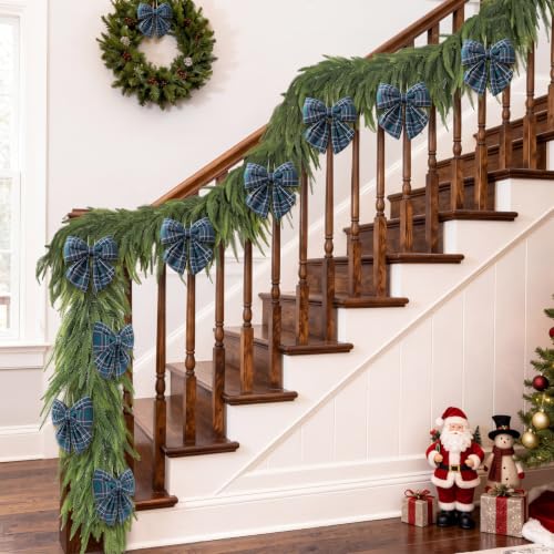 Rivvlive Green Tartan Christmas Bows Ornaments - 4 Inch Holiday Decor, 12 Pack