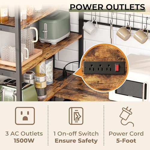 6-Tier Corner Bakers Rack with Power Outlet and Storage Cabinet