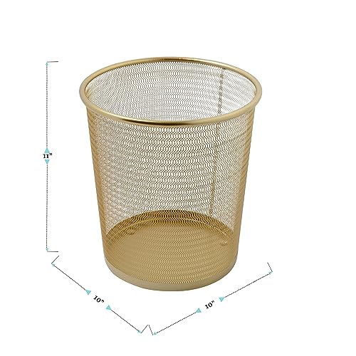 4.5 Gallon Metal Mesh Wastebasket, Gold Finish Trash Bin for Office