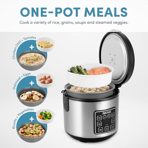 Digital Rice Cooker & Food Steamer - 8-Cup Cooked, Stainless Steel