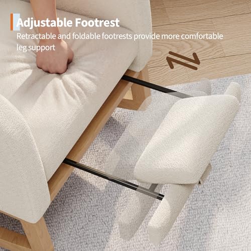 Nursery Rocking Chair with Adjustable Footrest and Teddy Fleece Upholstery