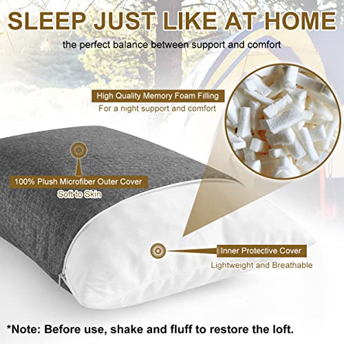 Travel Pillow for Camping - Soft Shredded Memory Foam, Compact & Lightweight