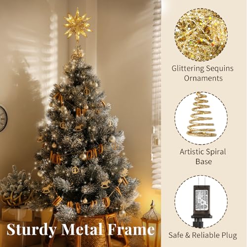 3D Lighted Star Christmas Tree Topper with Remote & Timer, 11 Inch Gold