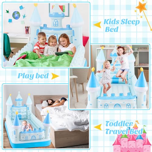 Inflatable Toddler Travel Bed with Safety Bumpers and Air Pump - Castle Design