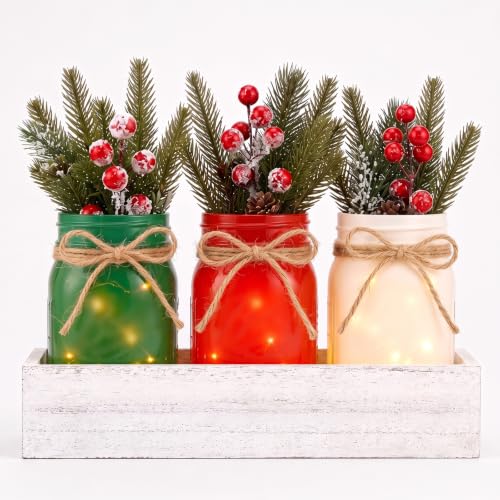 YSNN Christmas Mason Jar Centerpiece with LED Fairy Lights – Jar-christmas Variant