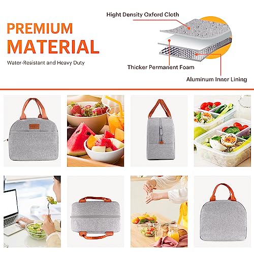 EASYFUN Insulated Lunch Bag for Men and Women, Grey Leakproof Lunch Box