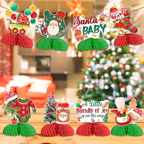 Christmas Baby Shower Honeycomb Centerpieces - Set of 8 Festive Table Decorations