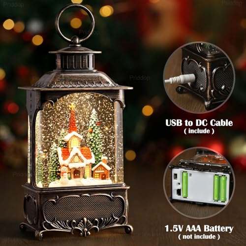 10.2-Inch Musical Christmas Snow Globe Lantern with Timer & LED Light
