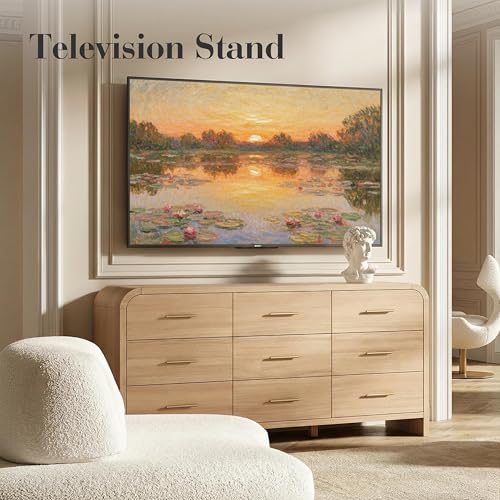 63-Inch Curved 9-Drawer Dresser, Modern Gray Oak Chest of Drawers