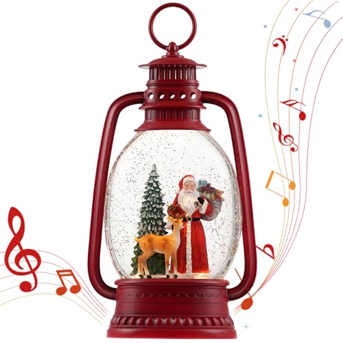 12.6-Inch Musical Christmas Snow Globe Lantern with Santa and Timer