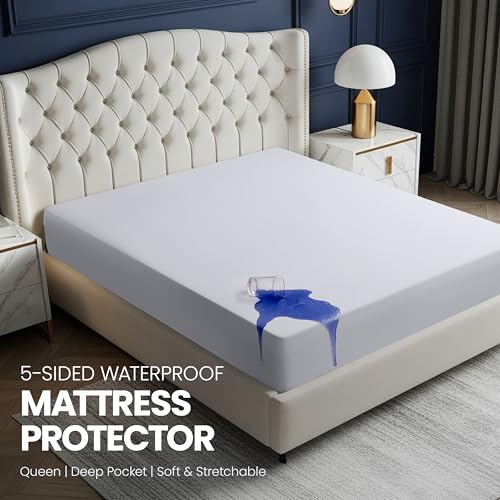 Queen Size 5-Sided Waterproof Mattress Protector - Fits Up to 17" Deep Pocket
