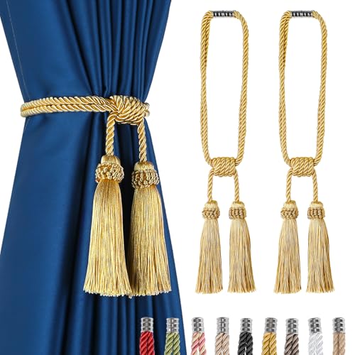 Magnetic Curtain Tiebacks with Tassels - 2 Pack Decorative Drapery Holdbacks