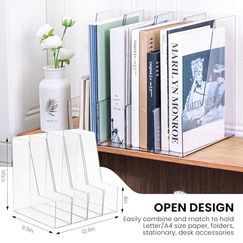Clear Acrylic Vertical Magazine File Holder - 4-Pack Desk Organizer