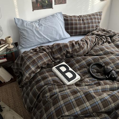 Queen Plaid Duvet Cover Set - 3 Piece Microfiber Bedding