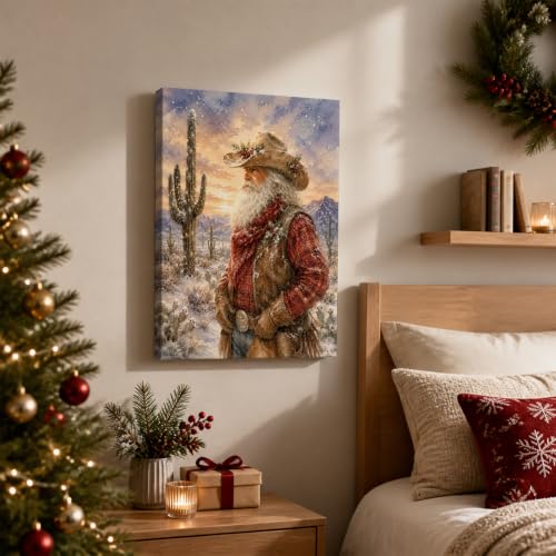 MENSHIJIAN Western Cowboy Santa Christmas Wall Art C - Canvas Print