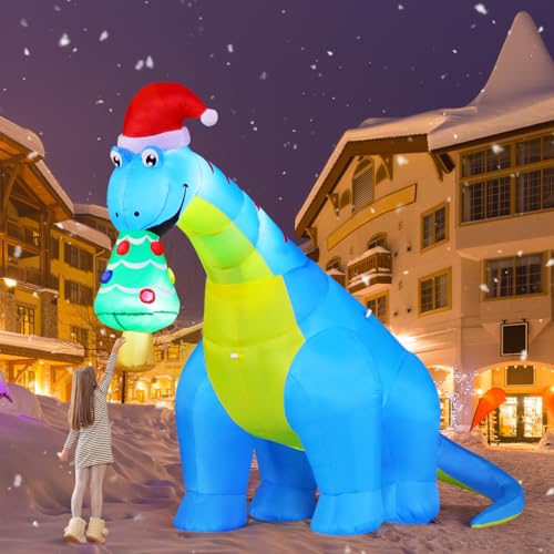 10FT Christmas Inflatable Dinosaur with Christmas Tree Yard Decor, Waterproof & Easy Setup