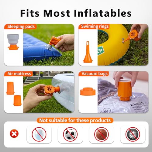 Mini Air Pump for Inflatables - Portable Rechargeable Inflator & Deflator with Camping Light