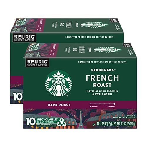 Starbucks Coffee K-Cup Pods, French Roast, Dark Roast Ground Coffee K-Cups for Keurig Brewers, 100% Arabica Coffee, 10 CT K-Cup Pods/Box (Pack of 2 Boxes)