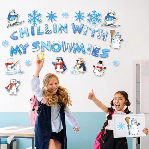 HAVVOY 66 Pcs Winter Bulletin Board Decorations - Chillin' With My Snowmies Winter Theme
