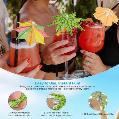 150 Pack of Tropical Drink Umbrellas for Cocktails & Desserts - Vibrant Party Decor