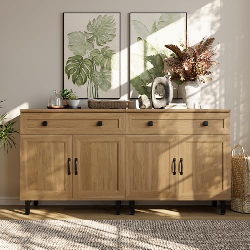 Farmhouse Buffet Sideboard Cabinet with Adjustable Shelves and Drawer