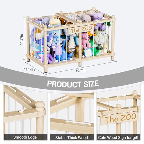 Wooden Stuffed Animal Storage Zoo - Large Capacity Toy Organizer for Kids