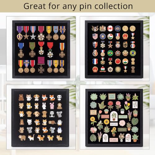 11x11 Enamel Pin Display Case with Glass Cover - Wall or Tabletop Shadow Box