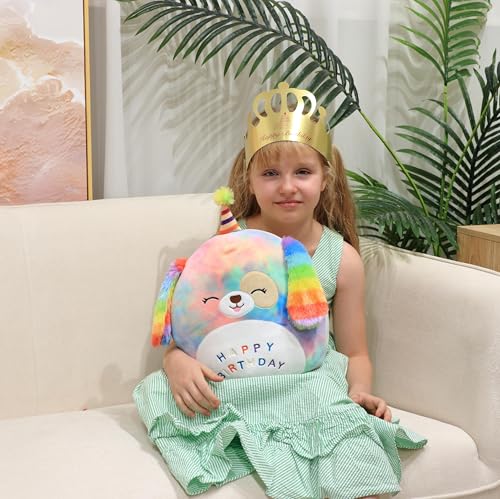 12-Inch Rainbow Birthday Dog Plush Pillow Stuffed Animal Toy