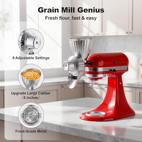 All-Metal Grain Mill Attachment for Stand Mixers, 9-Level Adjustable Flour Mill