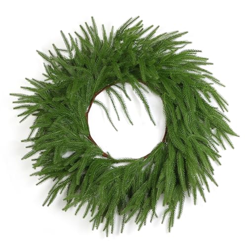 24in UXORSN Green Norfolk Pine Wreath - Artificial Christmas Front Door Decoration