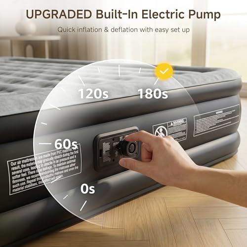 Queen Air Mattress with Built-in Pump - 18" Self-Inflating Blow Up Bed