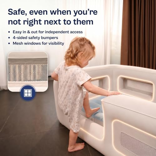 Inflatable Toddler Travel Bed with Bumpers and Electric Pump - 28x52 Inch